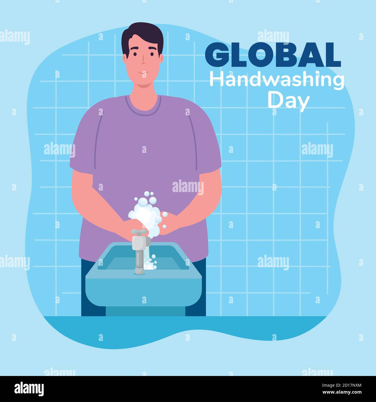 Global handswashing day man washing hands with water tap vector design ...