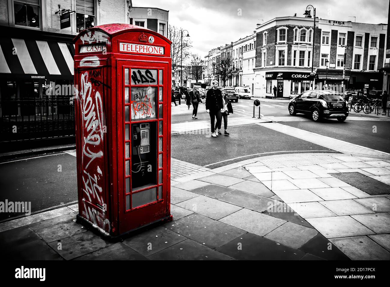 Iconic british red phone cabin with selective color Stock Photo - Alamy