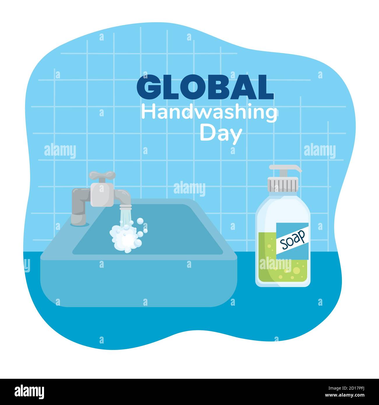 Global handswashing day and water tap with soap bottle vector design ...