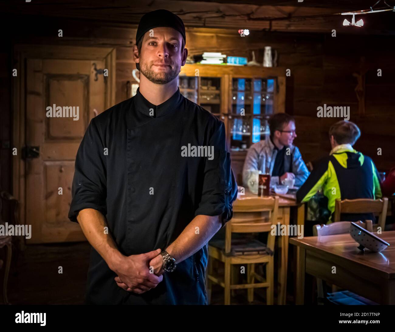 Roger Haudenschild is a forester and a chef. The connection to nature is also reflected in his dishes. In the Godswärgisstubu many herbs, fruits and vegetables are used whenever possible from the own village Albinen in Switzerland Stock Photo