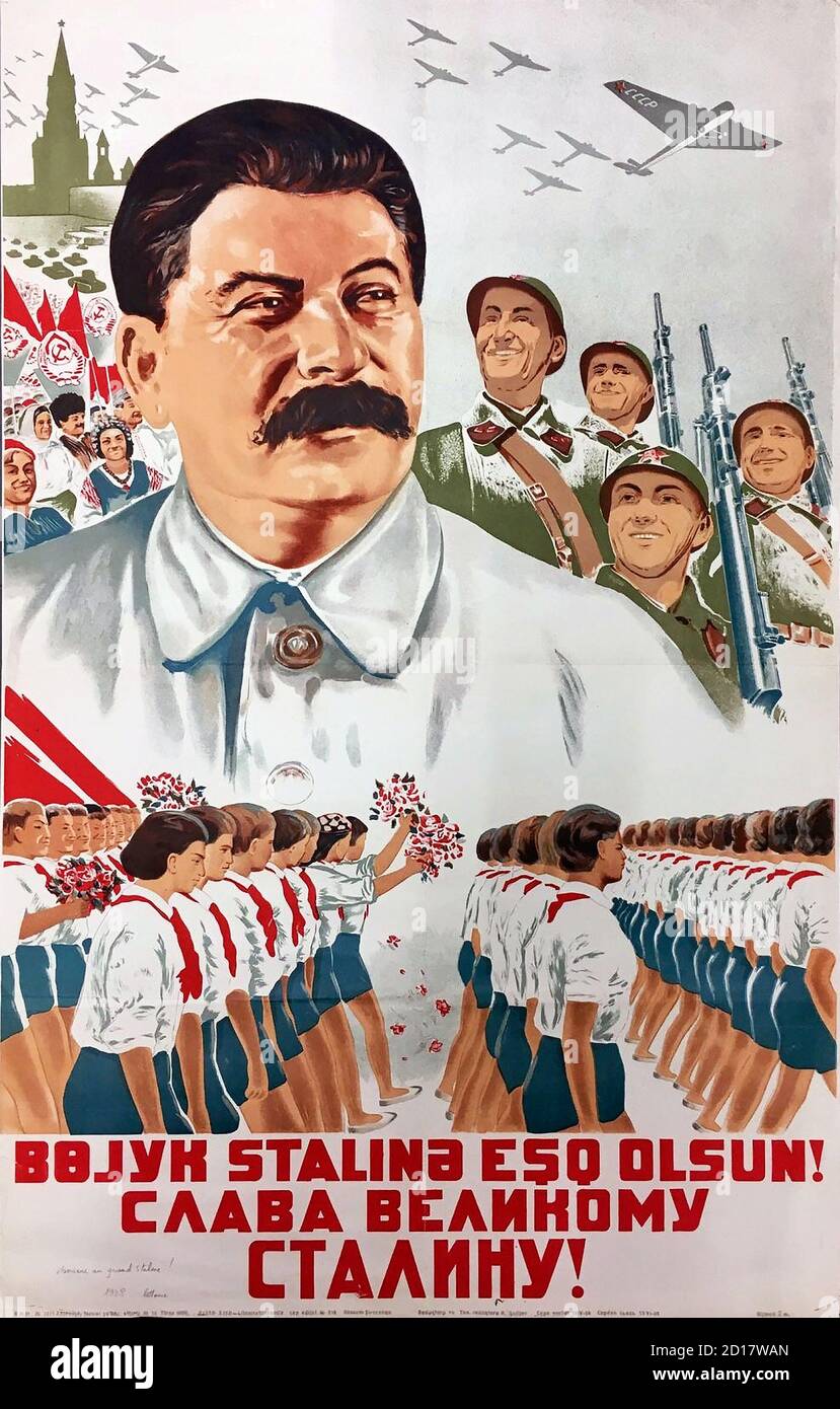 Stalin poster. Old Soviet poster featuring Josef Stalin, 1938 Stock Photo