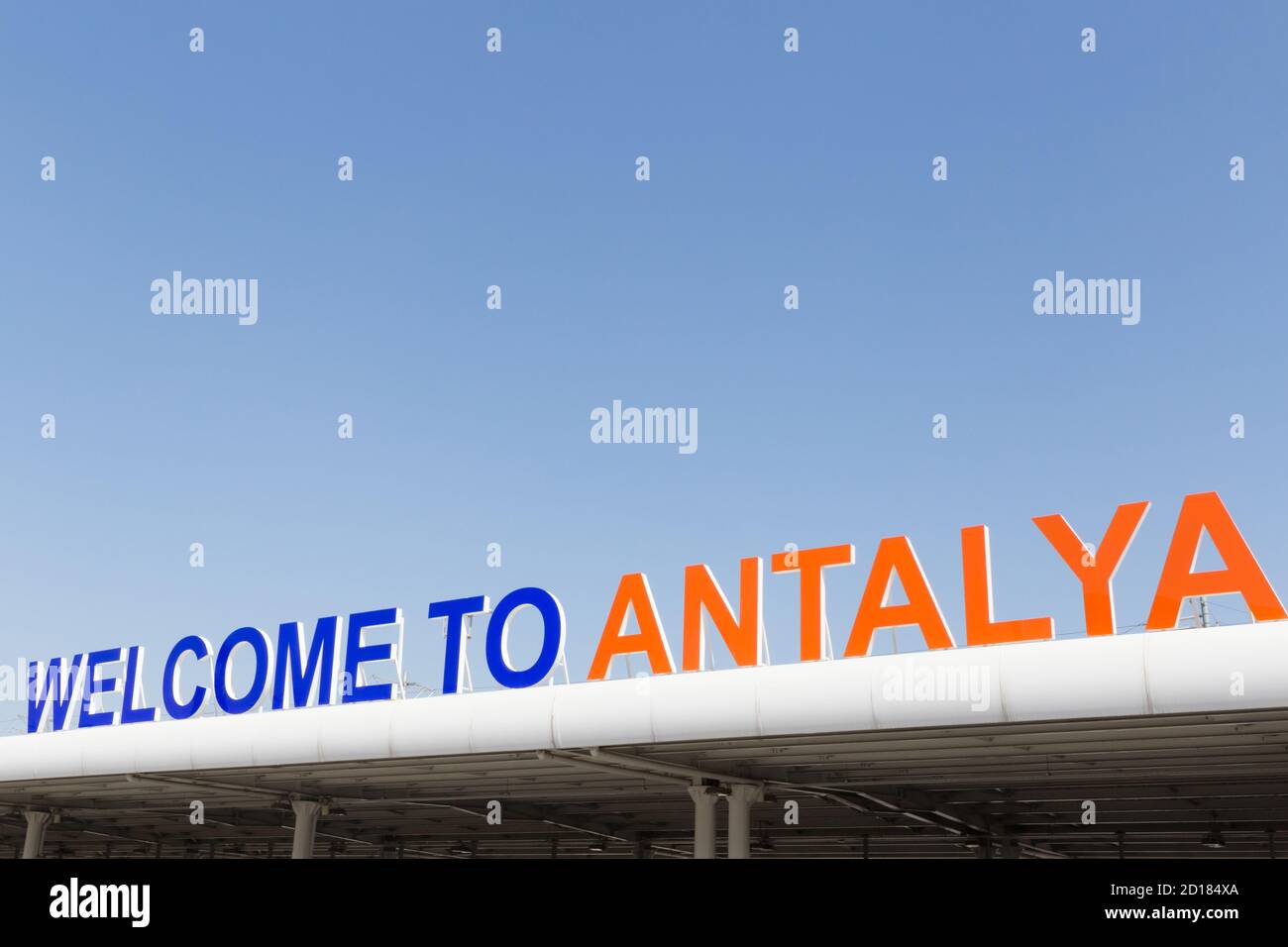 sign Welcome to antalya in airport of Antalya in Turkey Stock Photo