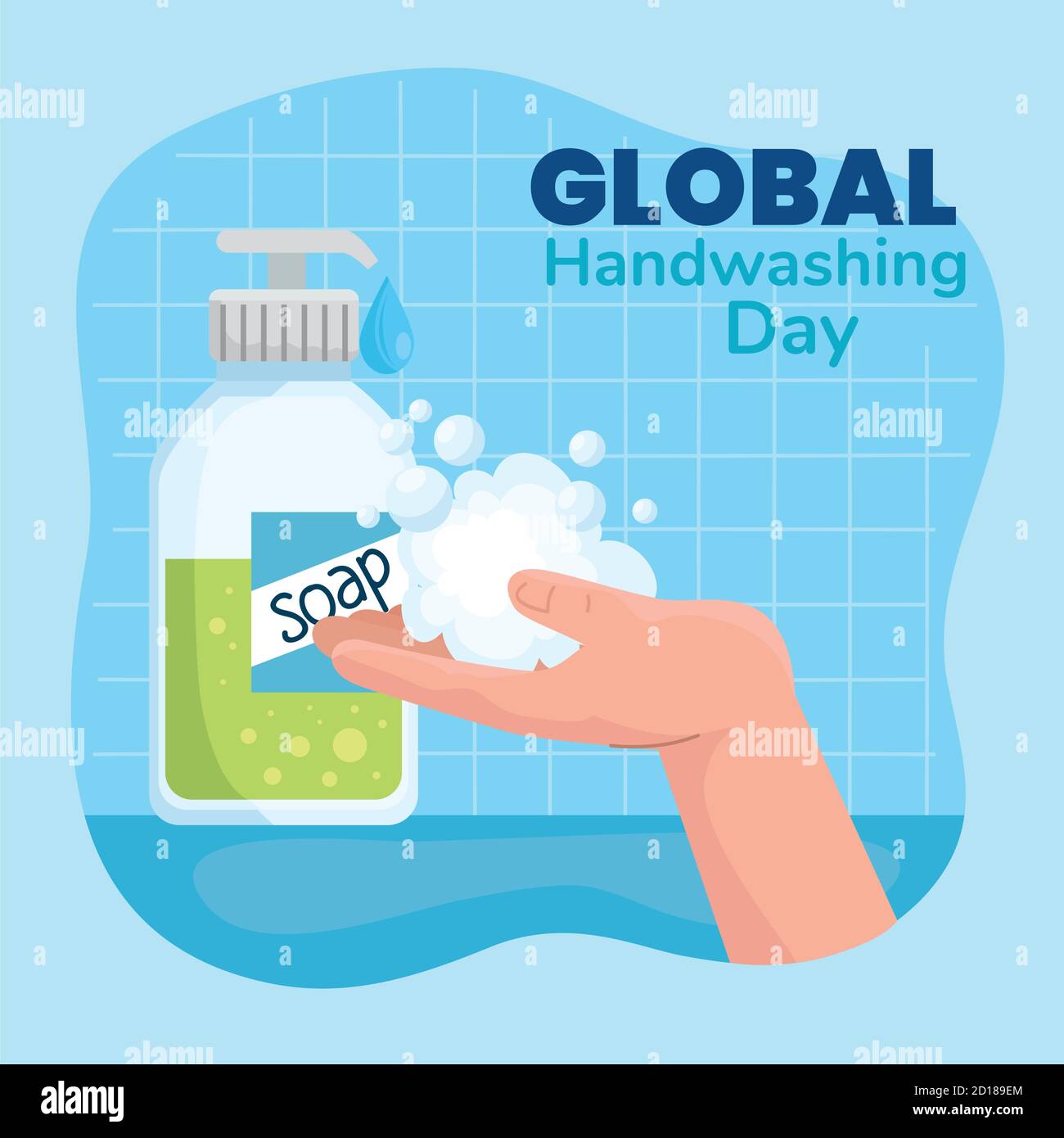 Global handswashing day and hands with soap bottle vector design Stock ...