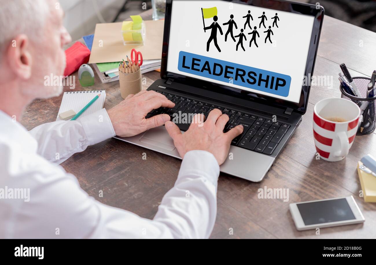 Leadership concept shown on a laptop screen Stock Photo
