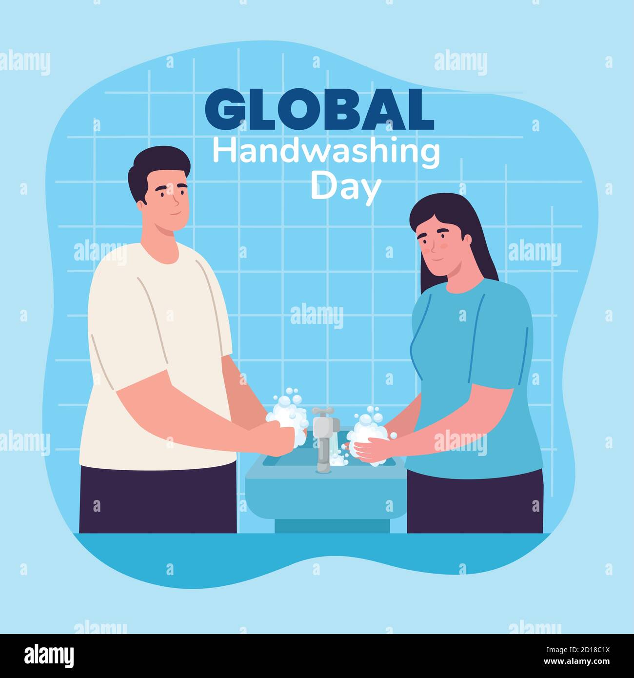 Global handswashing day man and woman washing hands with water tap ...