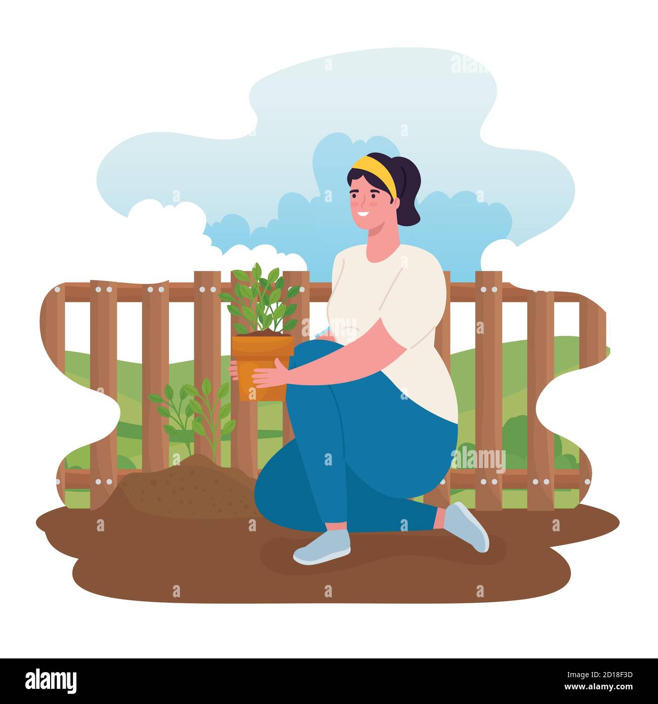 Gardening woman with plant vector design Stock Vector Image & Art - Alamy