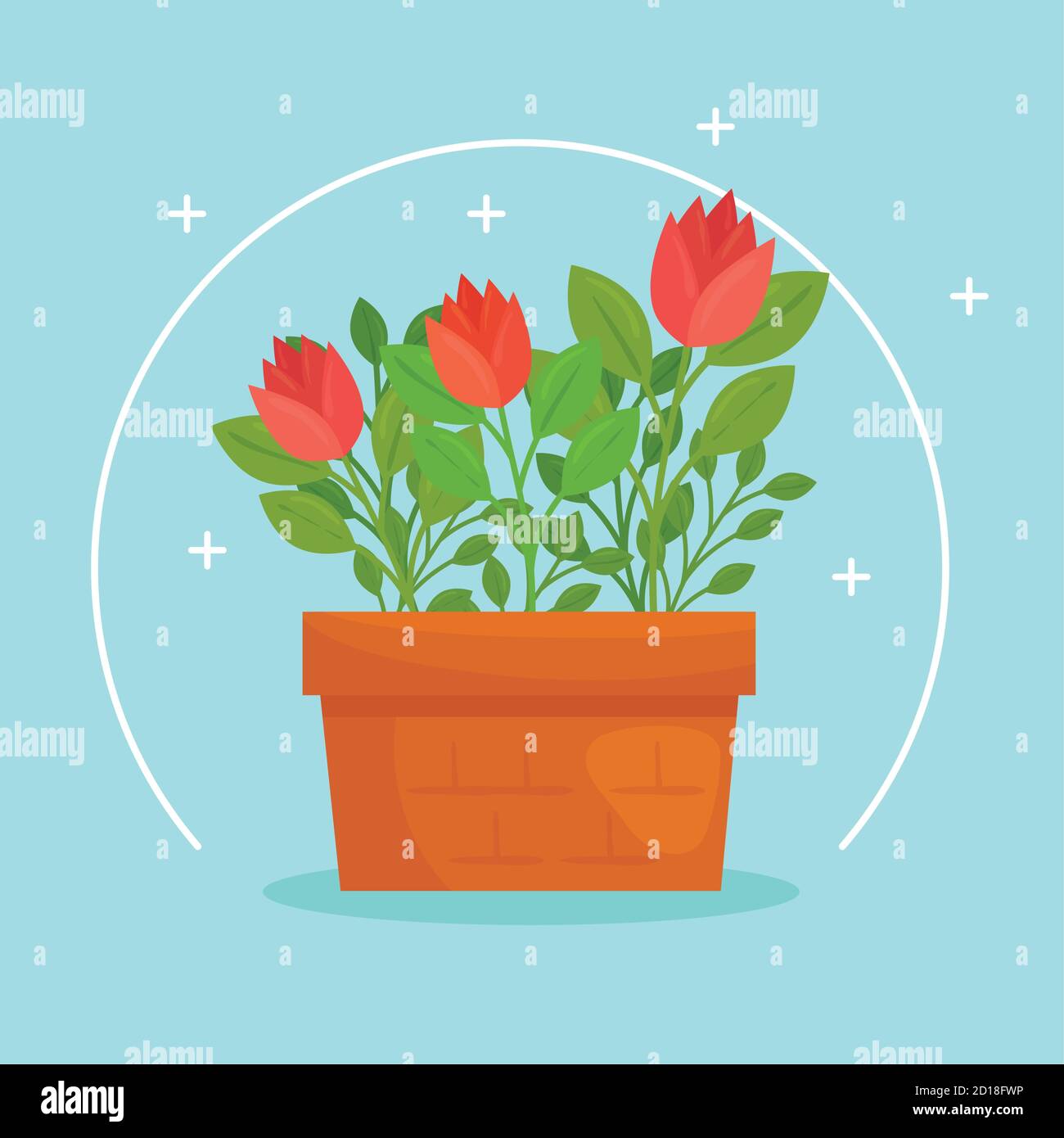 Gardening flowers with leaves in pot vector design Stock Vector Image ...