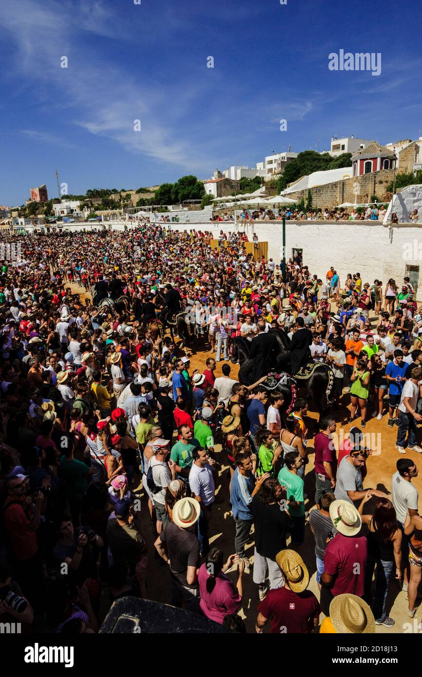 Pruebas de los juegos del Pla, Fiestas de Sant Joan. Ciutadella.Menorca,Islas Baleares,españa. Stock Photo