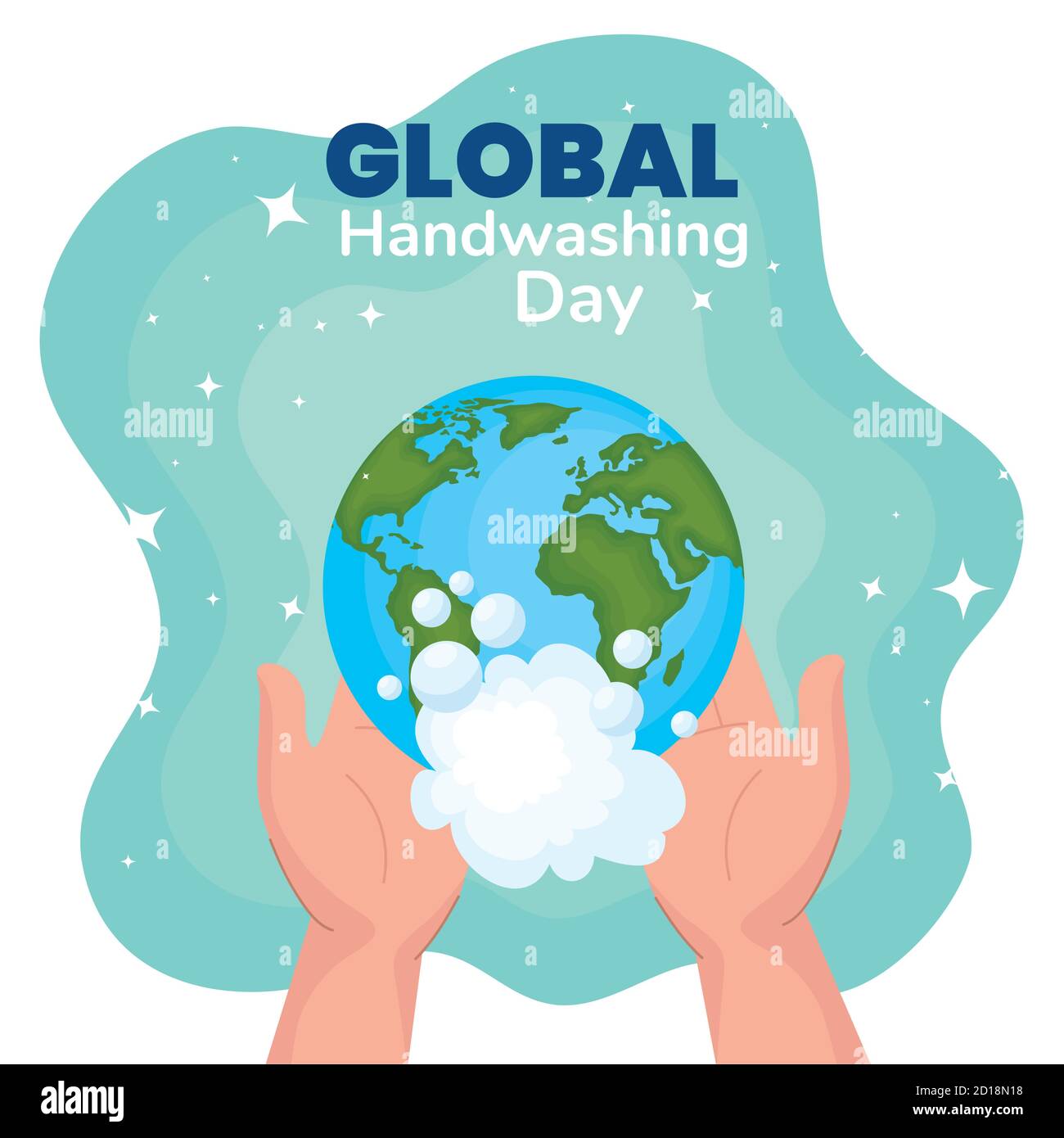 Global handswashing day and hands with world and bubbles vector design ...