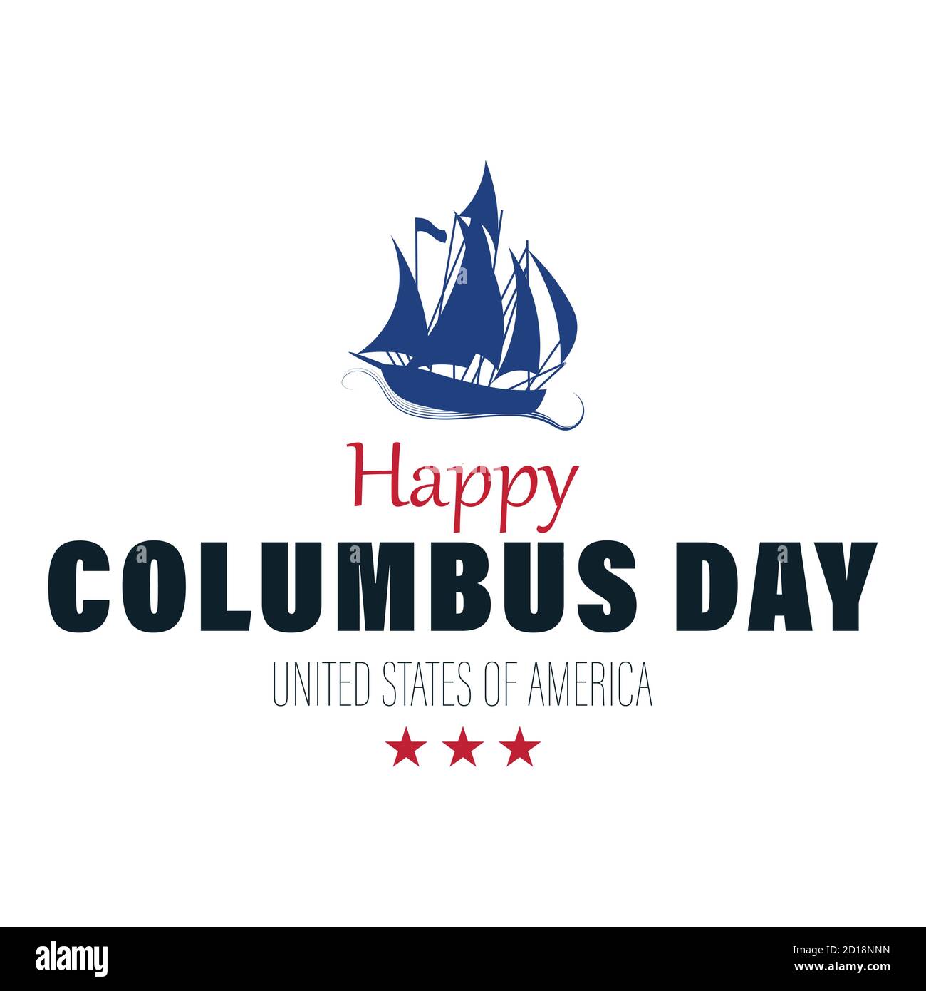 Vector Illustration of a Sailing ship floating on the sea waves. Happy Columbus Day. Caravel Santa Maria. Stock Vector
