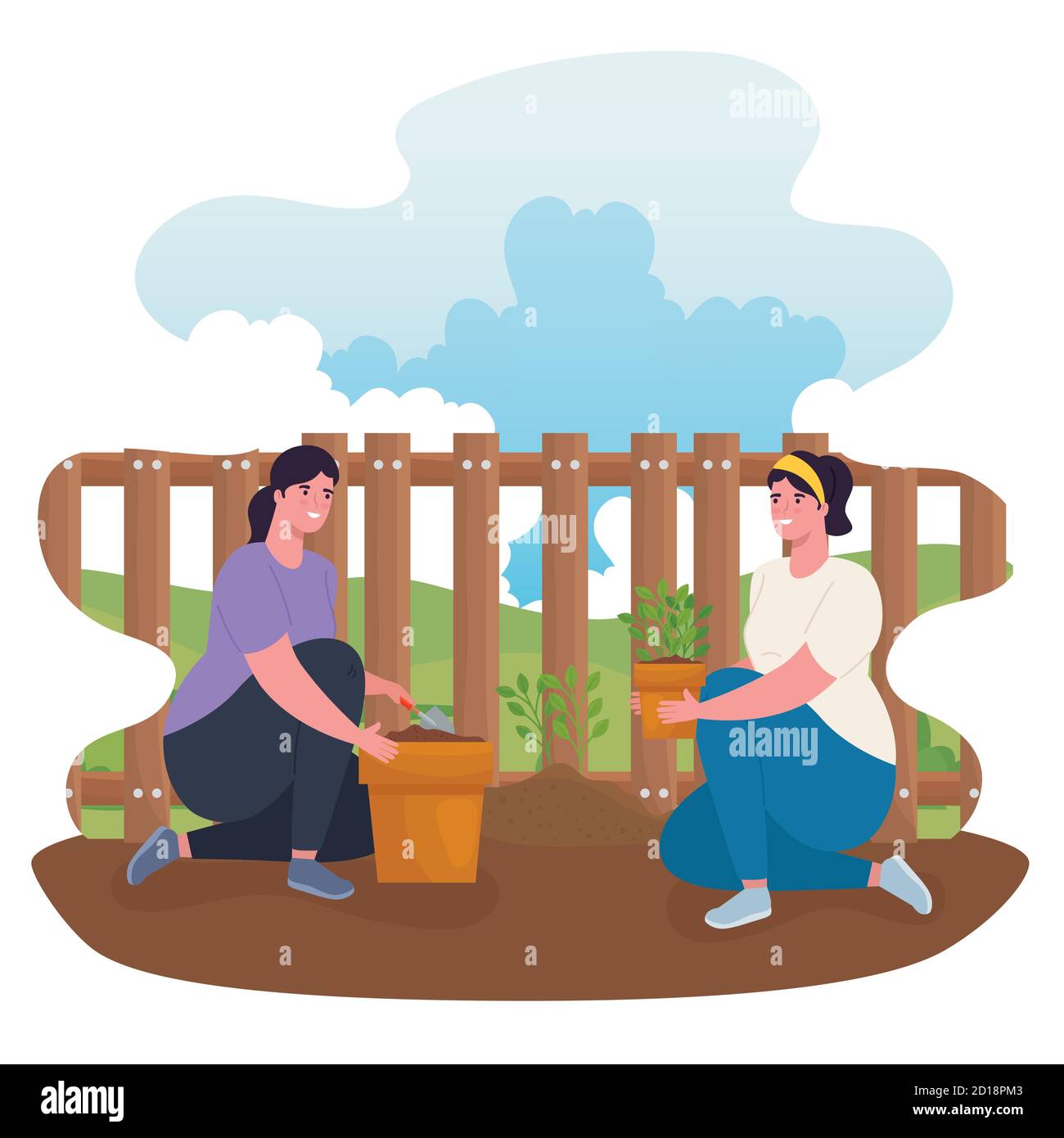 Gardening women with plants and shovel vector design Stock Vector Image ...