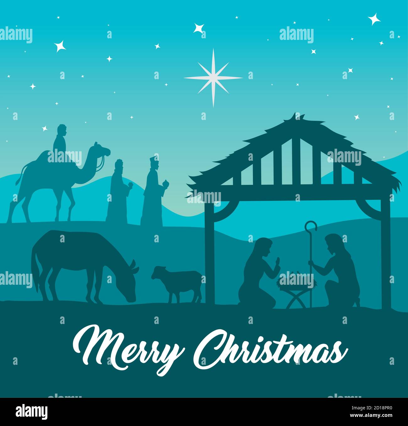 merry christmas nativity mary joseph and three wise men vector design