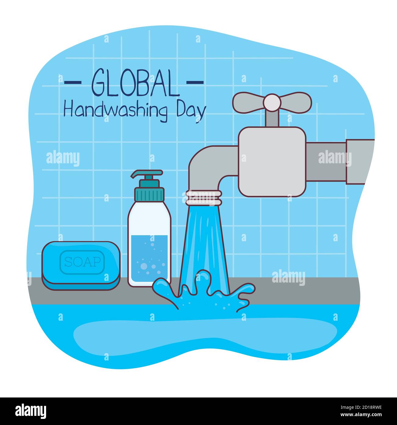Global handswashing day water tap and soap vector design Stock Vector ...