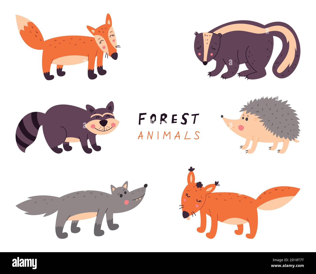 Collection of forest animals. Vector illustration on a white isolated
