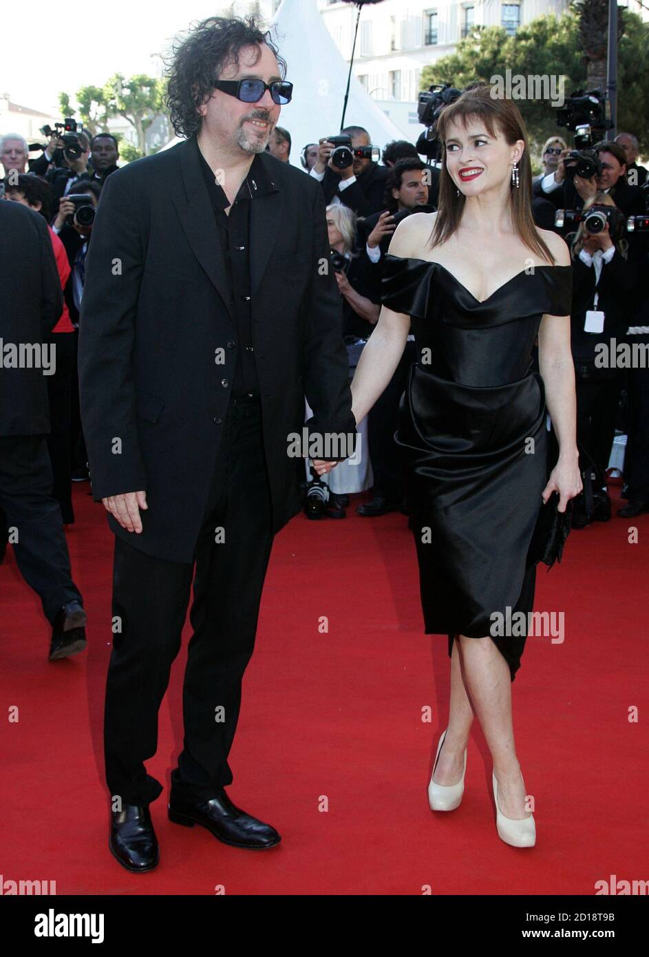 U.S. director Tim Burton (L) arrives with his wife, British actress and  jury member Helena Bonham Carter, at the screening of Spanish director  [Pedro Almodovar's] in-competition film 'Volver' at the 59th Cannes