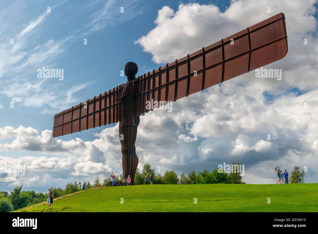 The Angel of the North is a contemporary steel sculpture located on a hill at Low Eighton in Gateshead, Tyne and Wear. It was designed by Antony Gorml Stock Photo