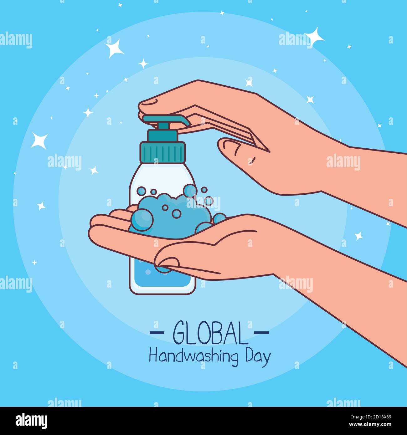 Global handswashing day and hands washing with soap bottle vector ...