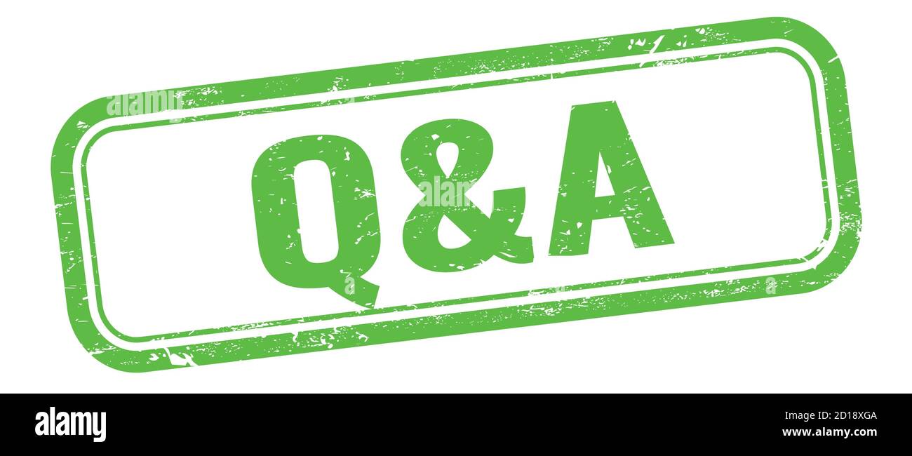 Q&A text on green grungy vintage rectangle stamp Stock Photo - Alamy