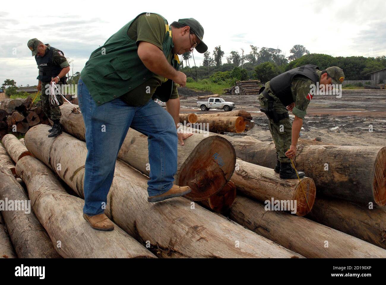 Para state policemen and government environmental inspectors patrol fields  of former virgin Amazon rain forest destroyed by loggers, in Tailandia, 180  km (112 miles) south of Belem at the mouth of the