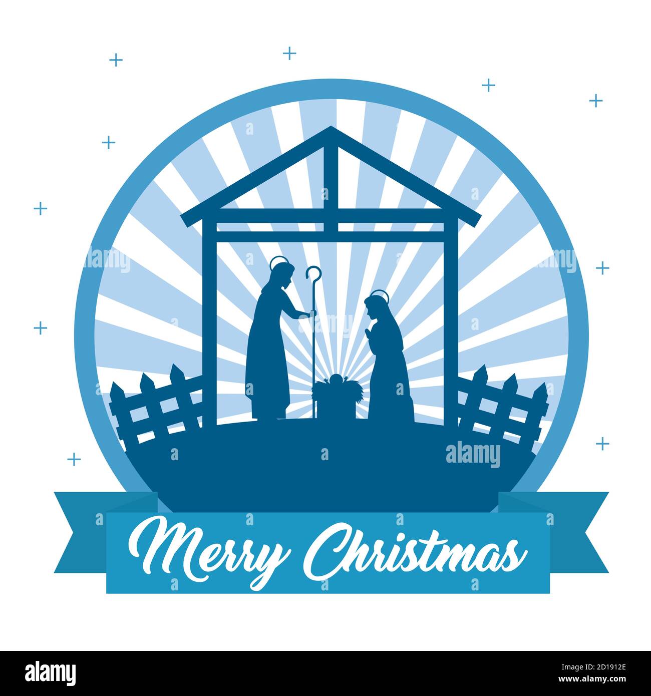 merry christmas nativity mary joseph and baby in seal stamp vector ...