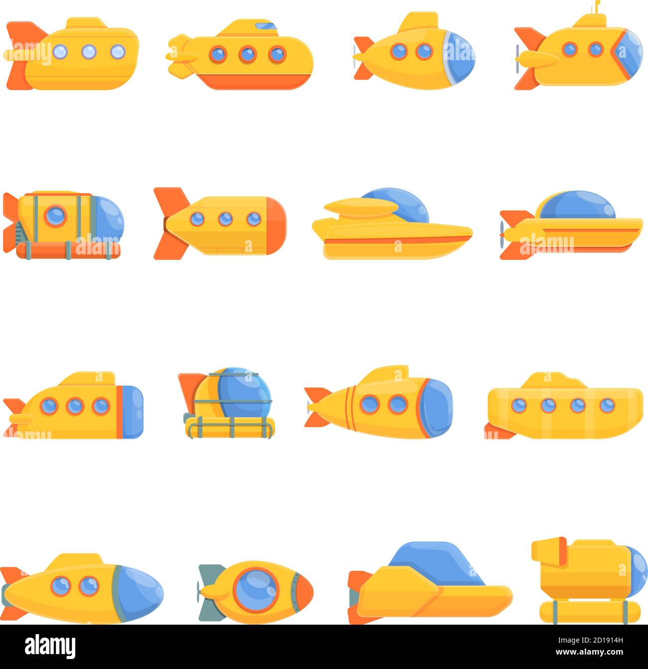 Bathyscaphe icons set. Cartoon set of bathyscaphe vector icons for web ...