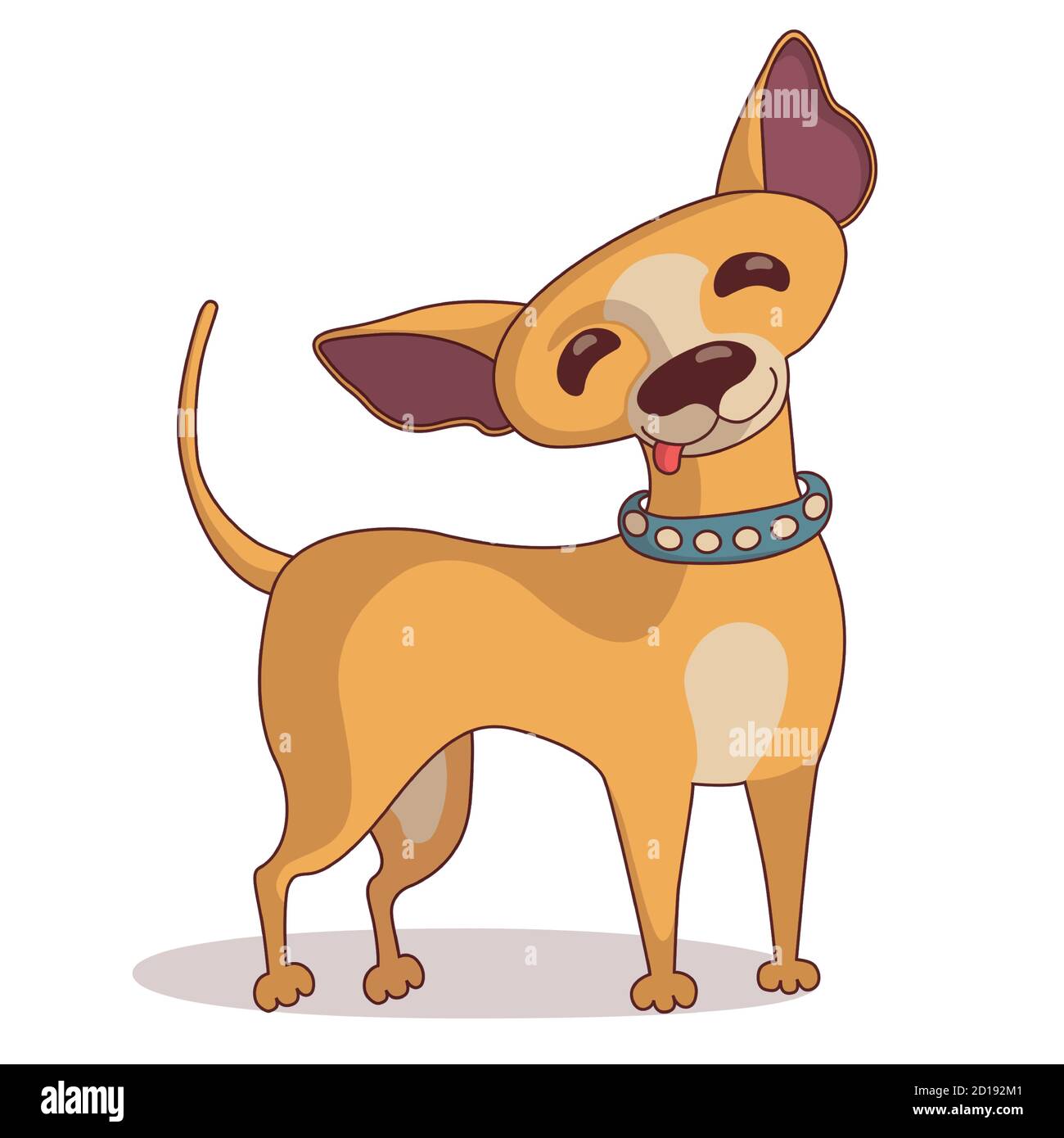 Standing and smiling chihuahua in blue collar. Vector in cartoon style ...