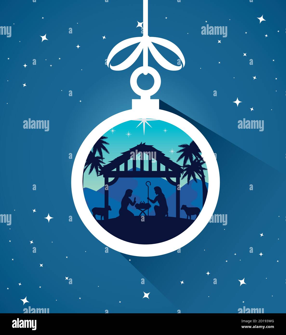 merry christmas nativity mary joseph and baby in sphere vector design ...