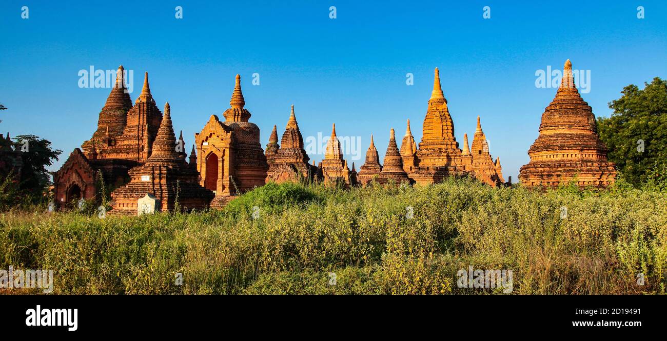 Pagodas and temples of Bagan in Myanmar, formerly Burma, a world heritage site in Asia Stock Photo