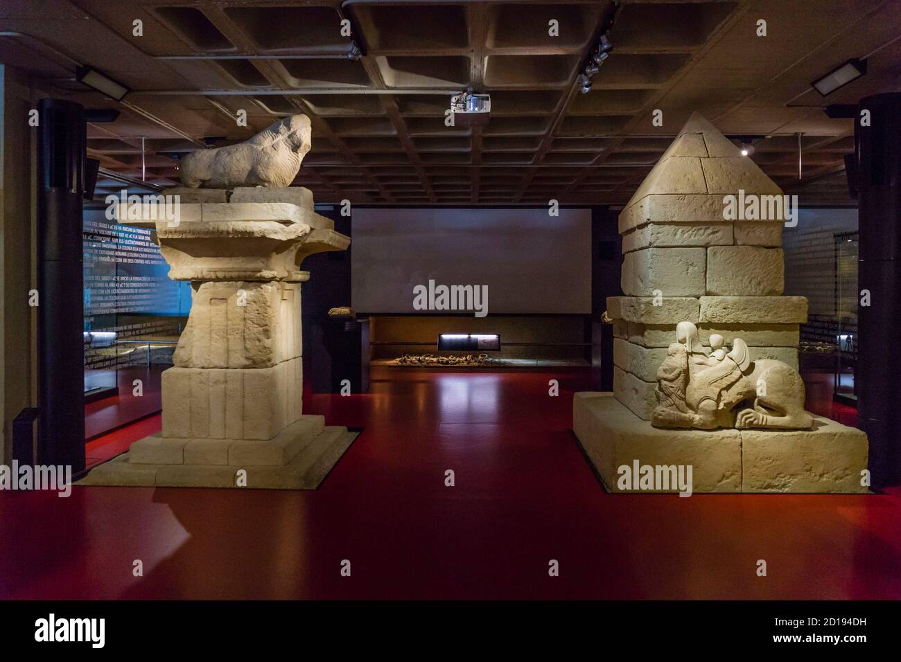 tumba torre con esfinge, reconstruccion, siglo V antes de Cristo, museo arqueologico y de historia de Elche Alejandro Ramos Folqués, Elche, Alicante, Stock Photo