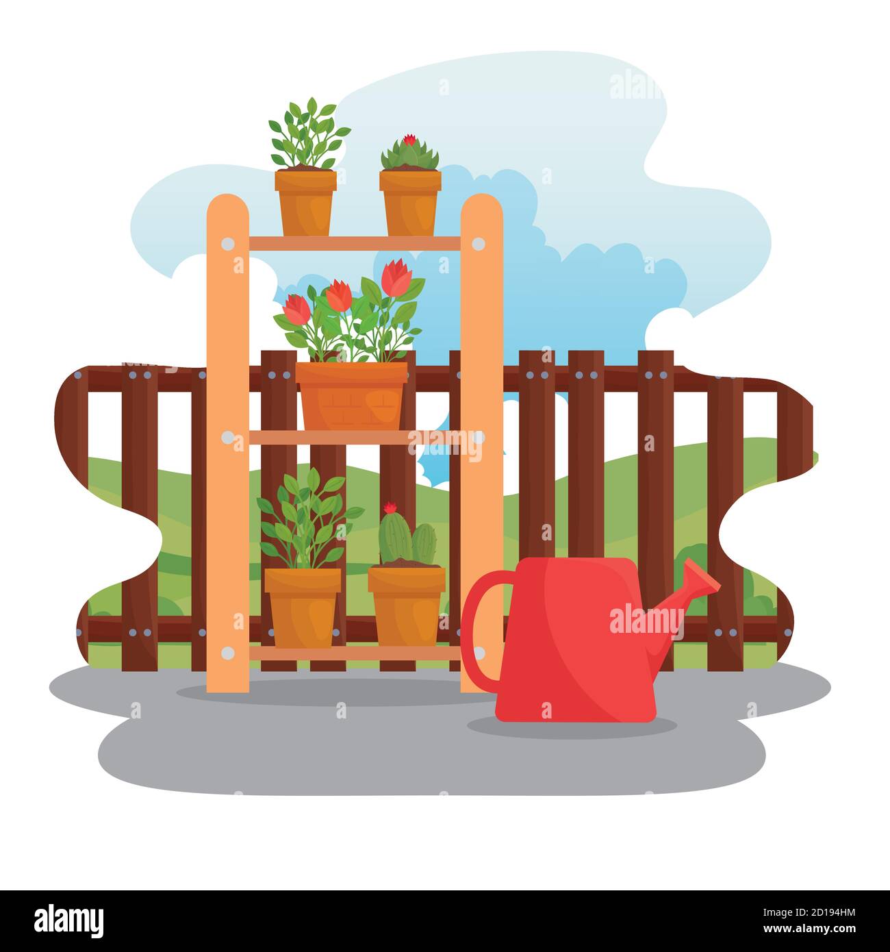 Gardening plants pots and watering can vector design Stock Vector Image ...