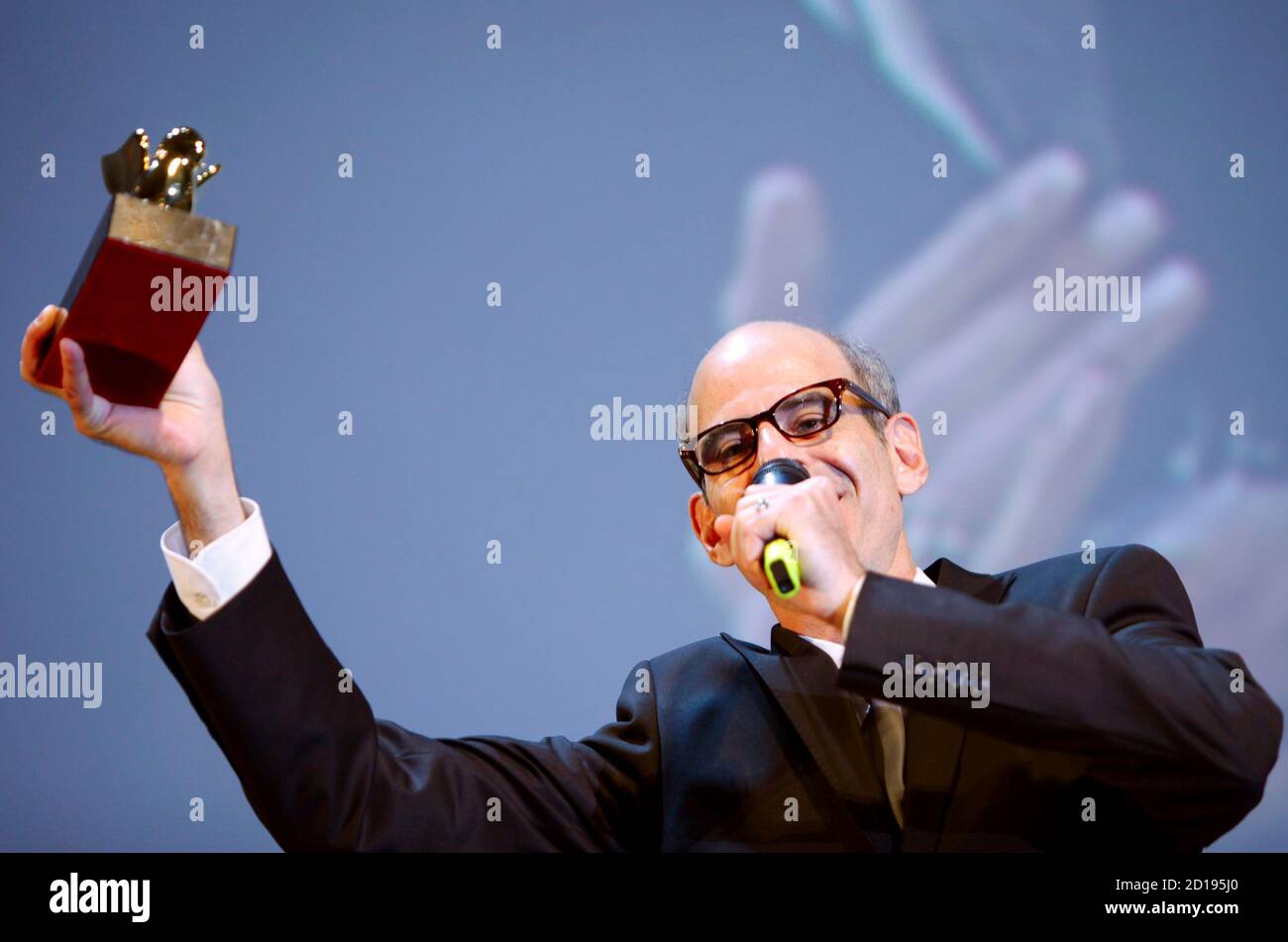 Samuel Maoz, director of 'Lebanon', makes his speech as he receives the Golden Lion for Best Film during the closing ceremony of the 66th Venice Film Festival September 12, 2009.  REUTERS/Alessandro Bianchi (ENTERTAINMENT SOCIETY) Stock Photo