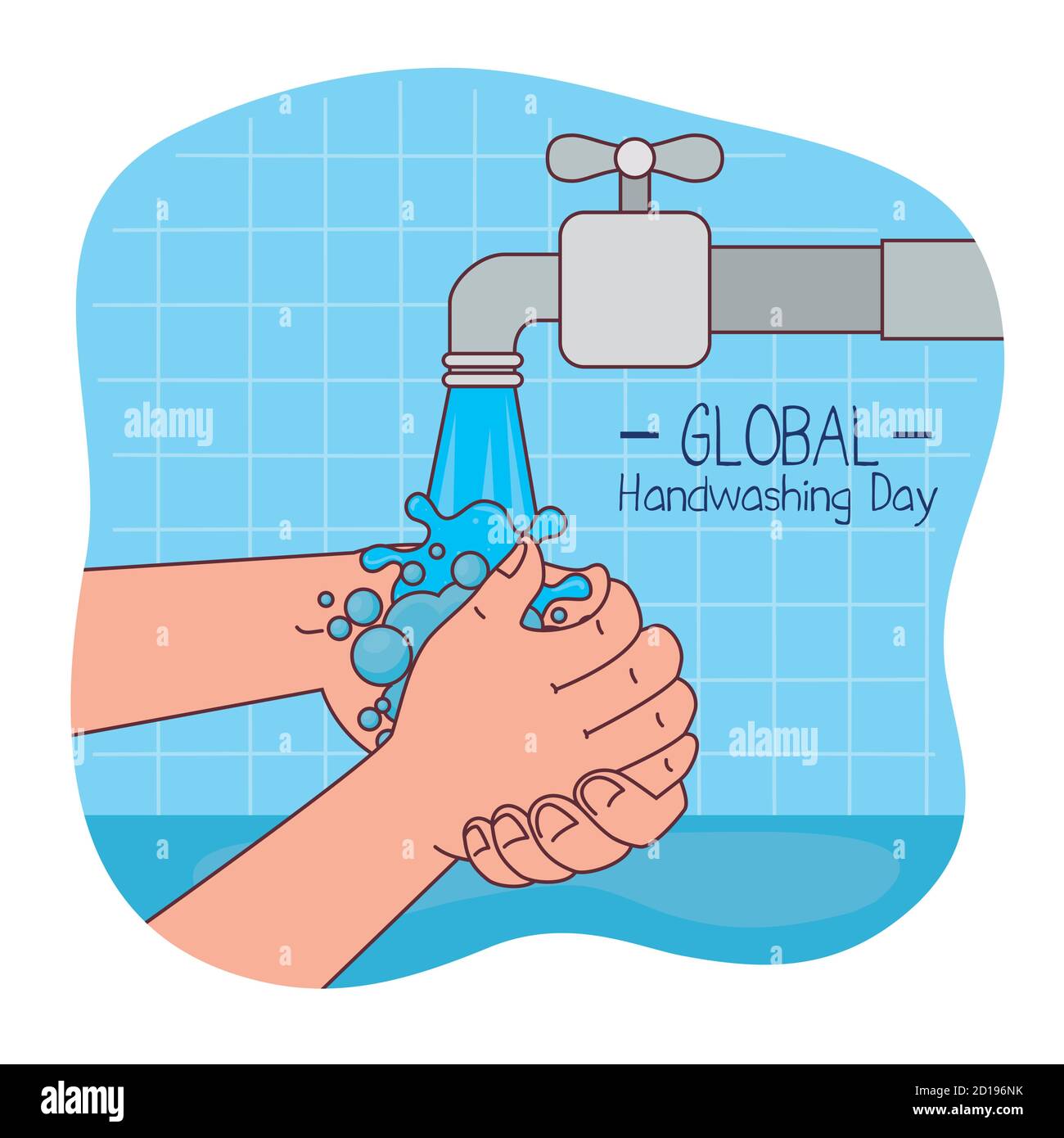 Global handswashing day and hands washing with water tap vector design ...