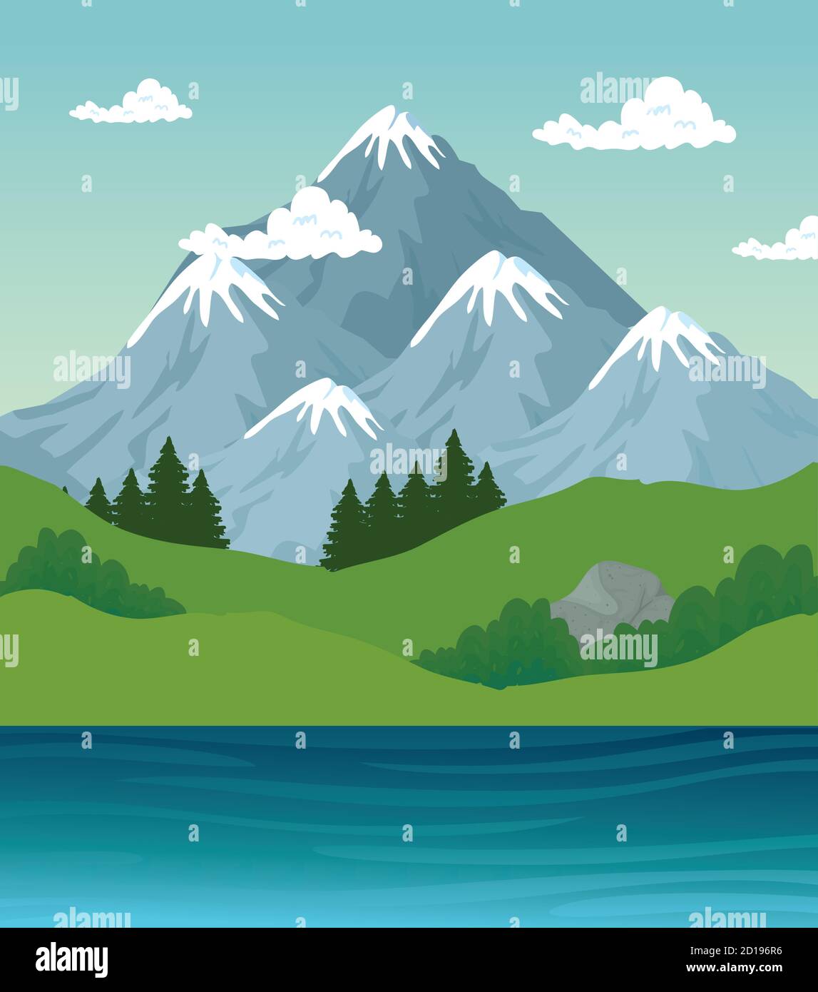 landscape of mountains pines and river vector design Stock Vector Image ...