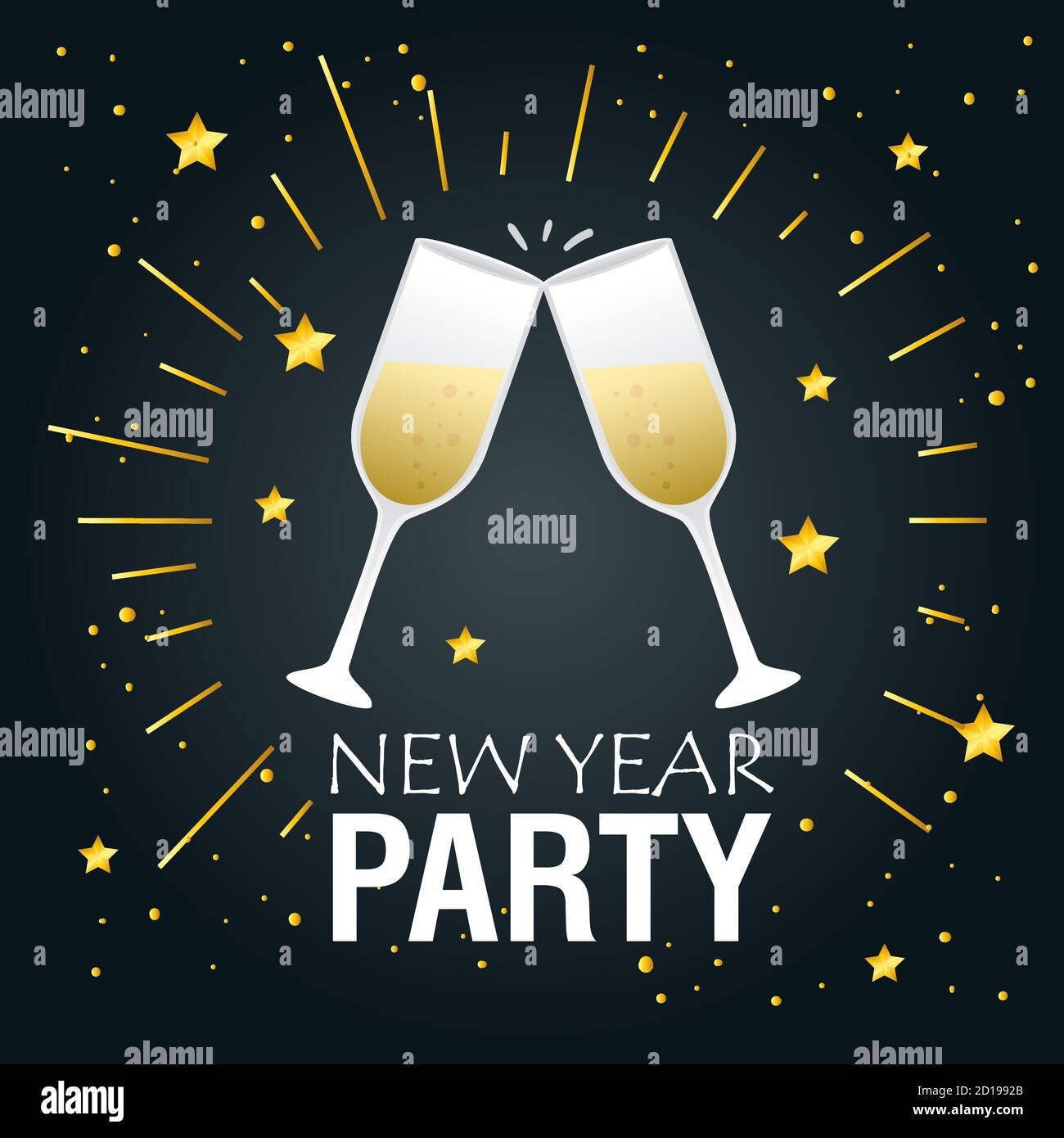 Happy new year party champagne cups vector design Stock Vector Image ...