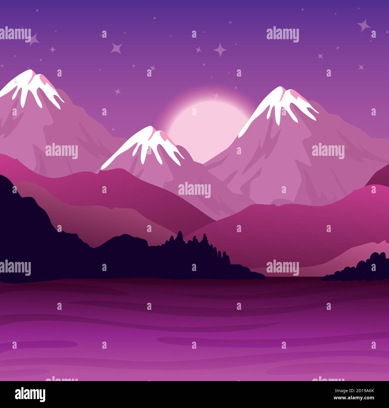 landscape of purple mountains and river vector design Stock Vector ...