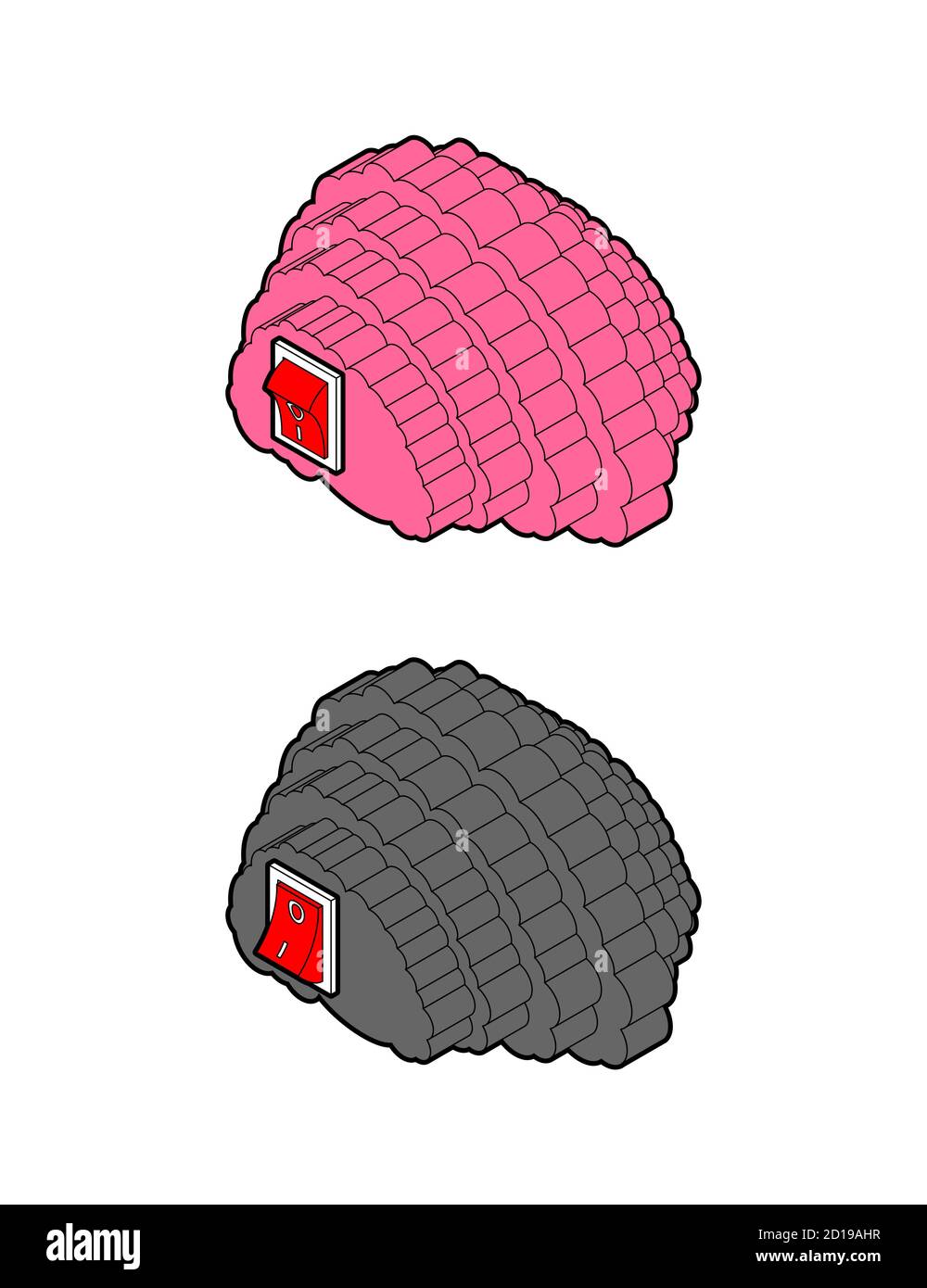 Brain and switch set. Switching off and on brains. vector illustration ...