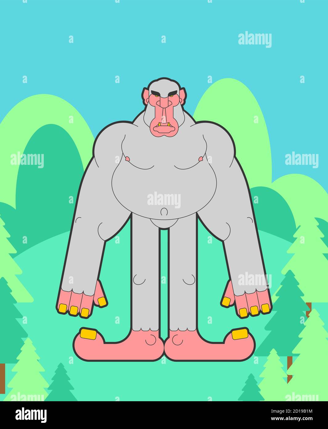 Yeti in forest. Bigfoot abominable snowman. vector illustration Stock Vector