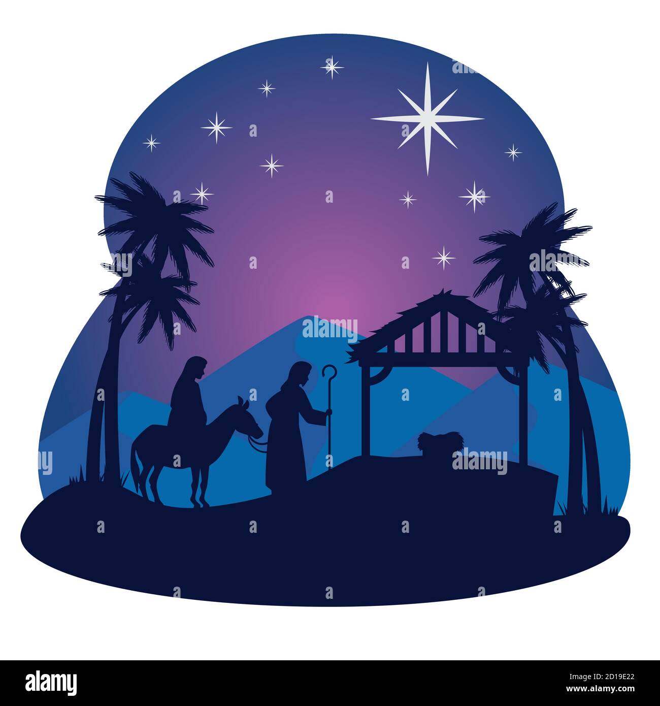 Merry Christmas Nativity Mary Joseph Baby And Hut Vector Design Stock Vector Image Art Alamy