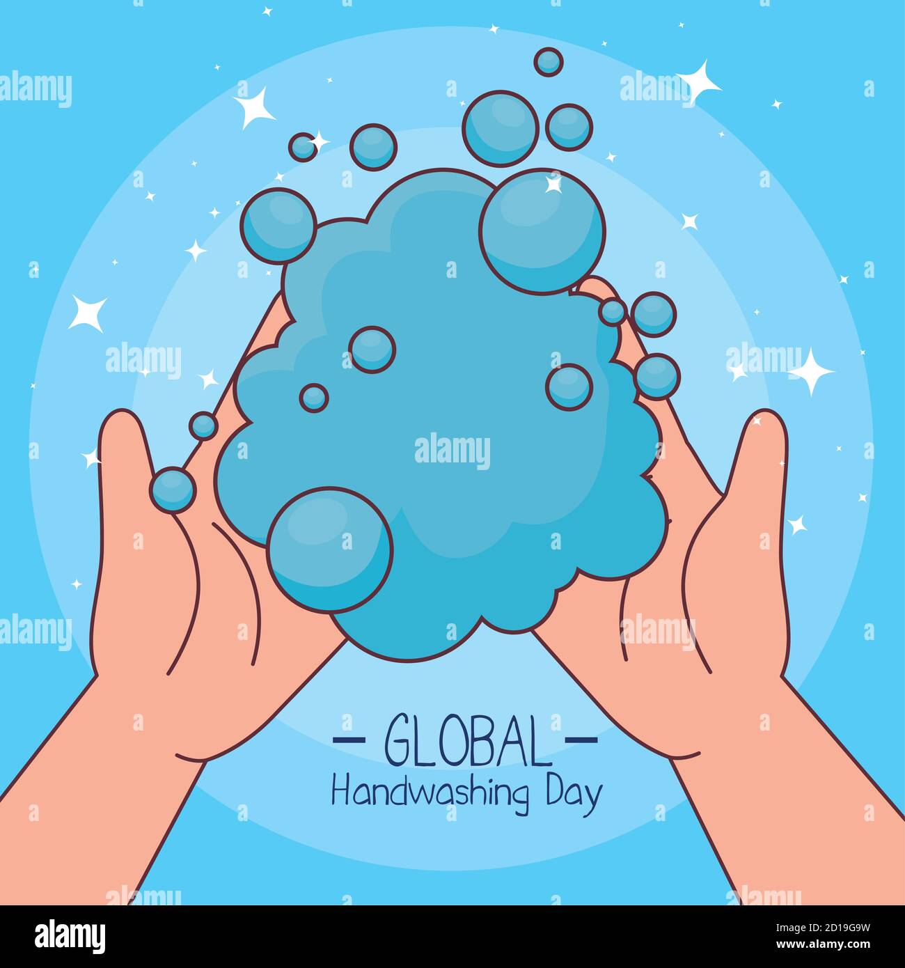 Global handswashing day and hands washing with soap bubbles vector ...