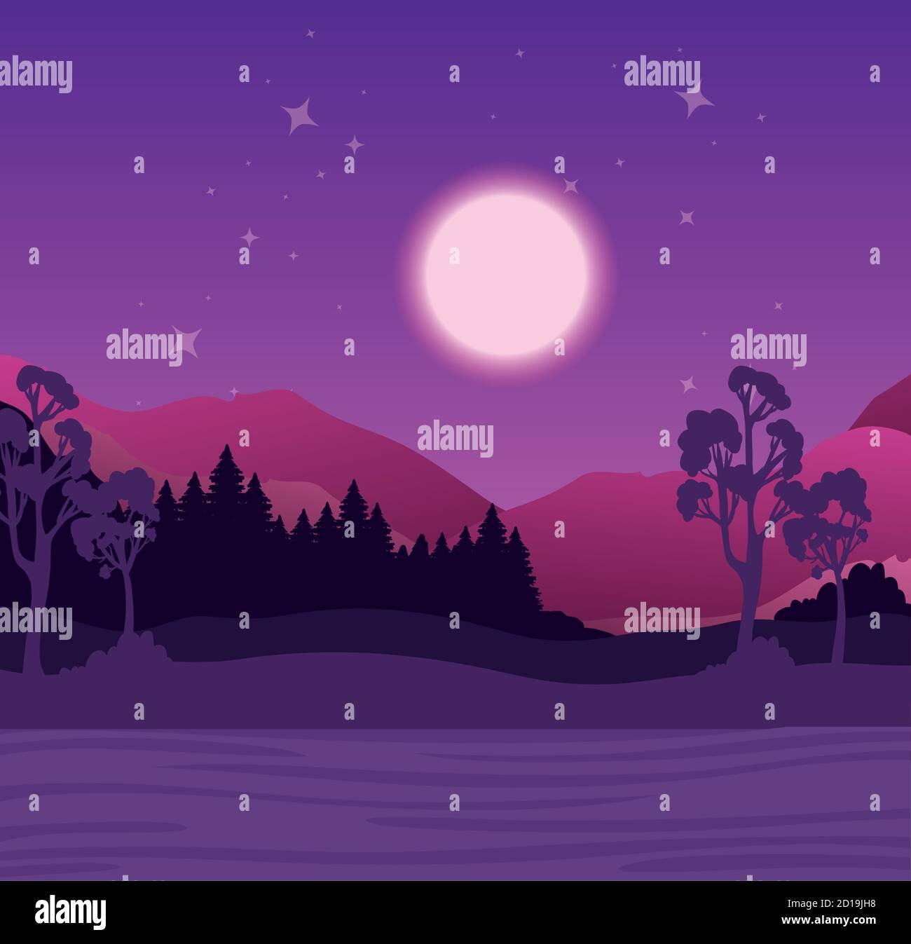 Tree Vectorat Night landscape of trees and pines at night vector design Stock Vector Image ...