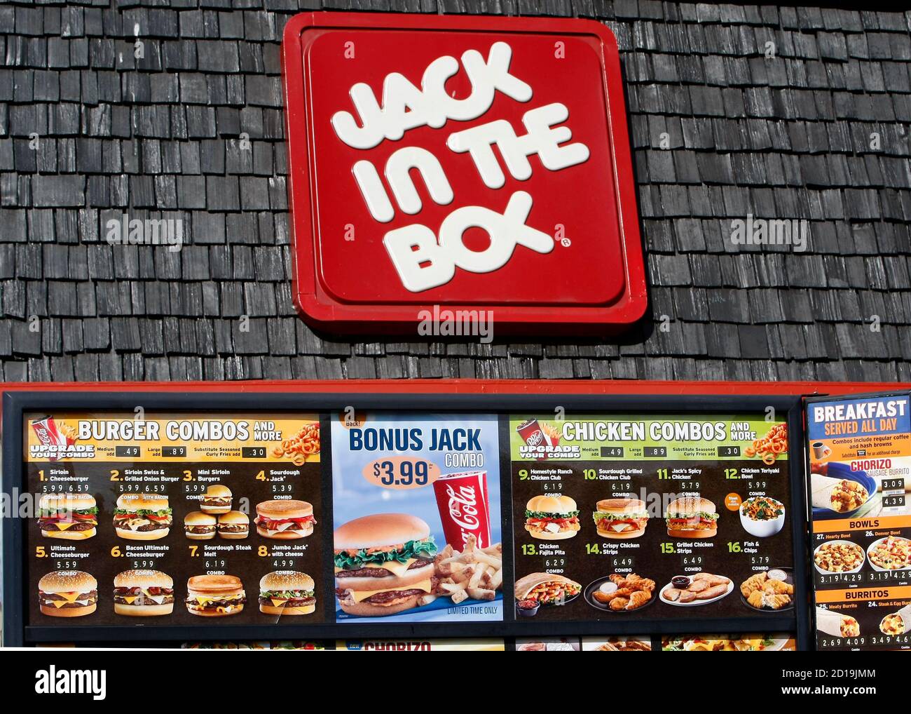 A general view of a Jack In The Box drive in menu and restaurant in  Cardiff, California August 3, 2009. Fast-food chain operator Jack in the Box,  which operates and franchises about