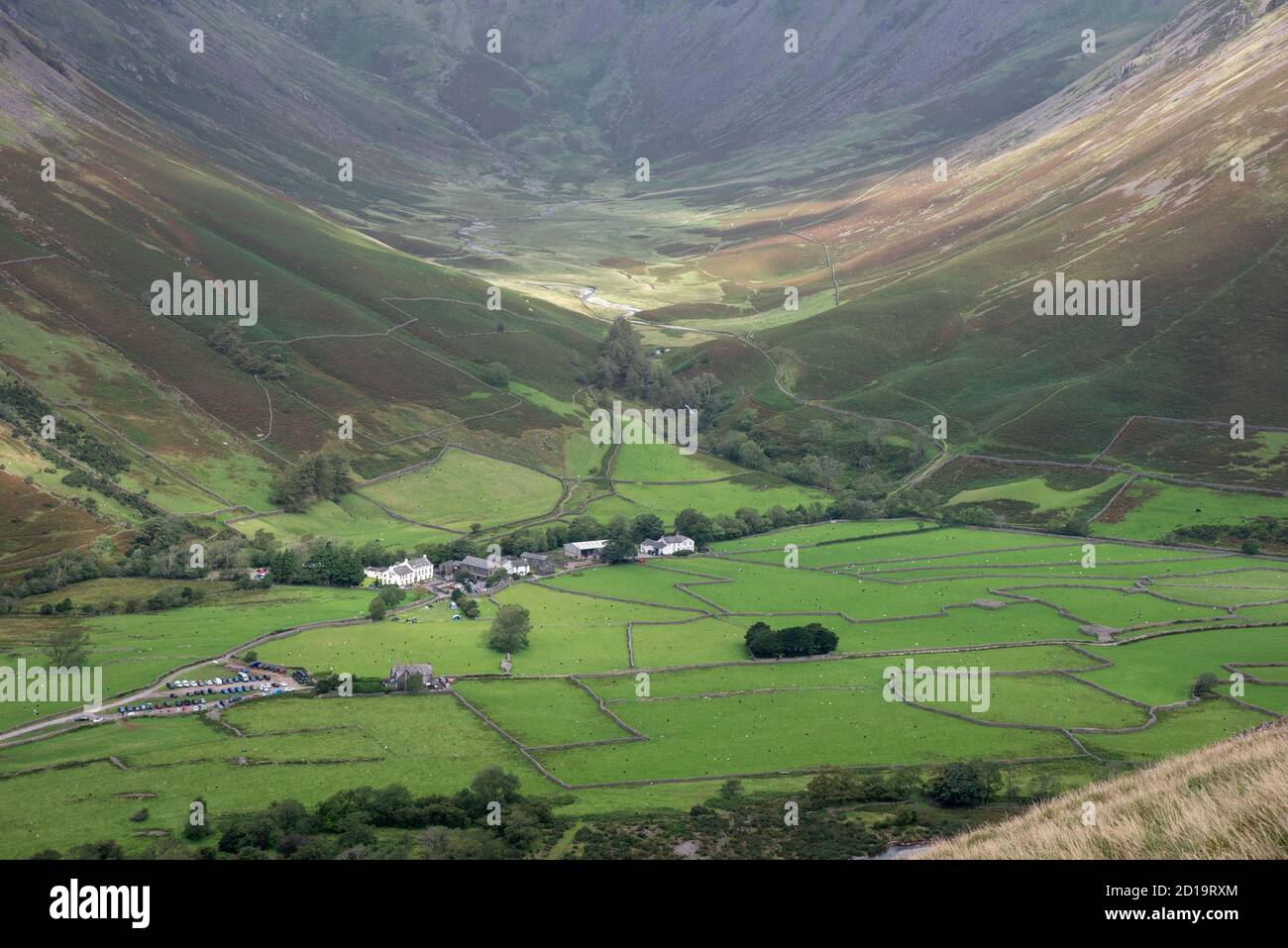 Wasdale Head Inn and the Mosedale Horseshoe as seen from Lingmell Fell ...