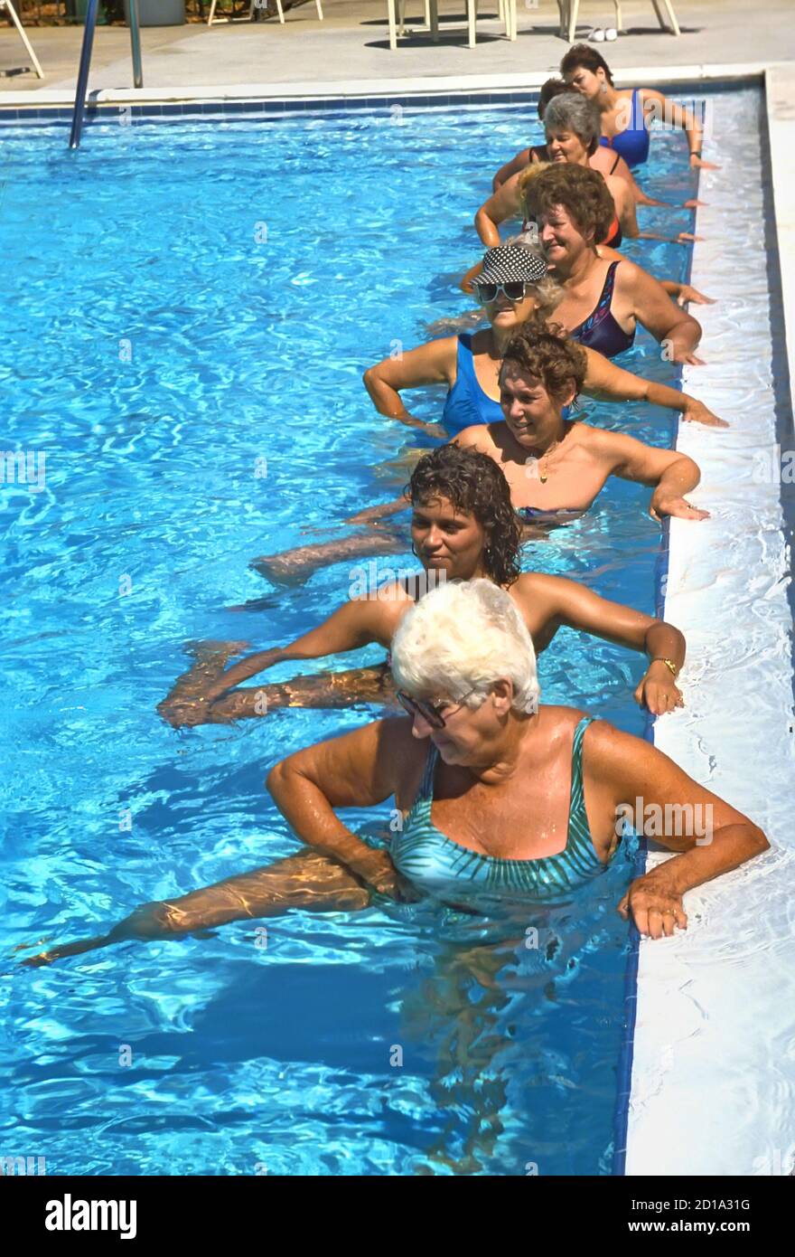 Water aerobics is a great form of exercise for senior citizens because there's no stress on the joints when you're in the pool water. So, it offers a Stock Photo