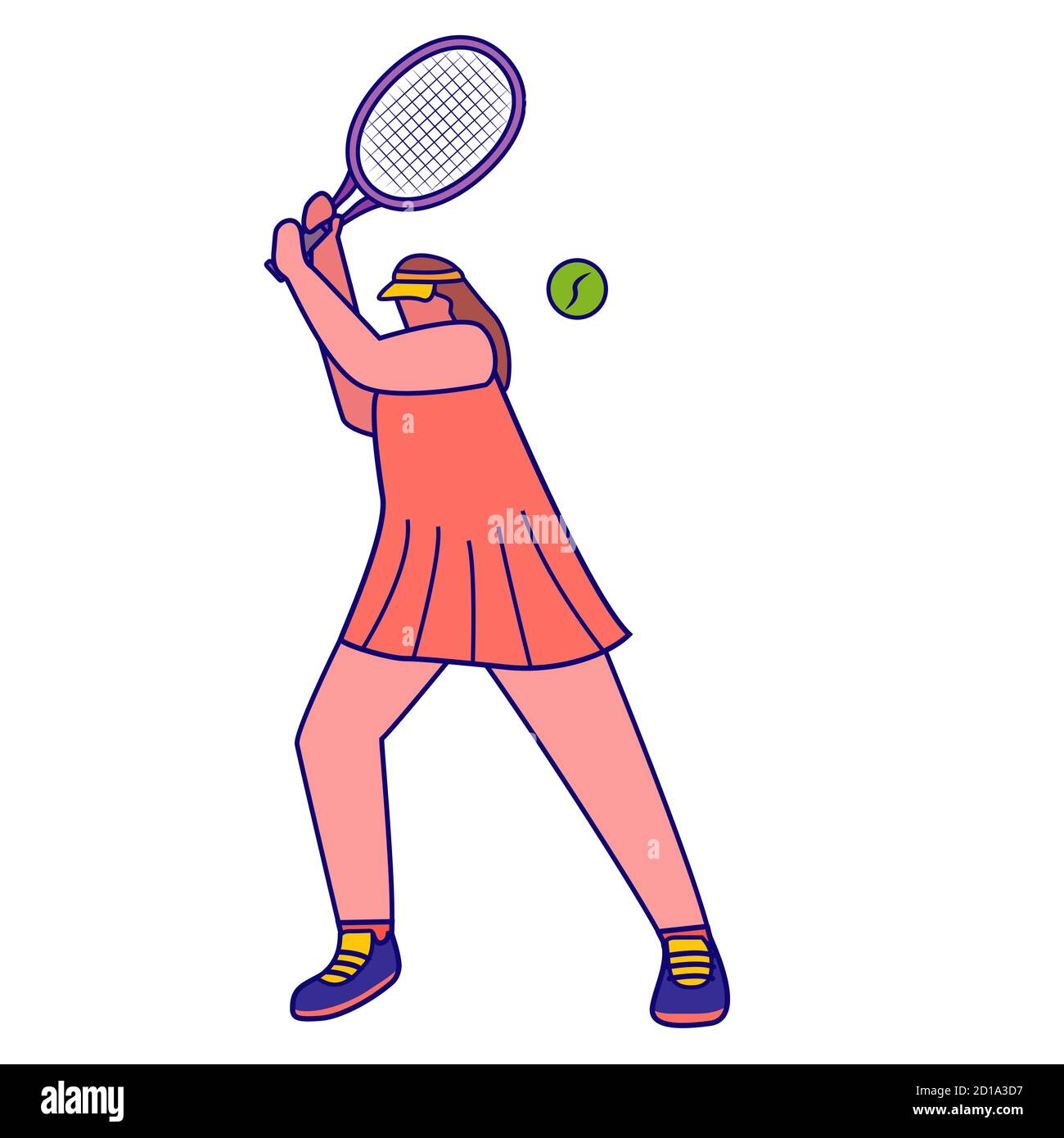 Woman tennis player with a racket.Female athlete hand drawn vector illustration. Stock Vector