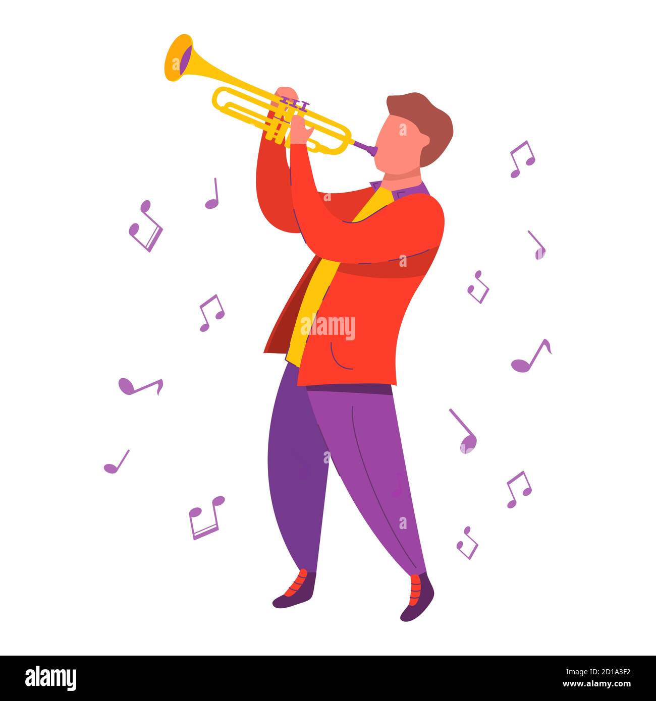 Man playing the trumpet. Funky jazz musician. Modern flat vector