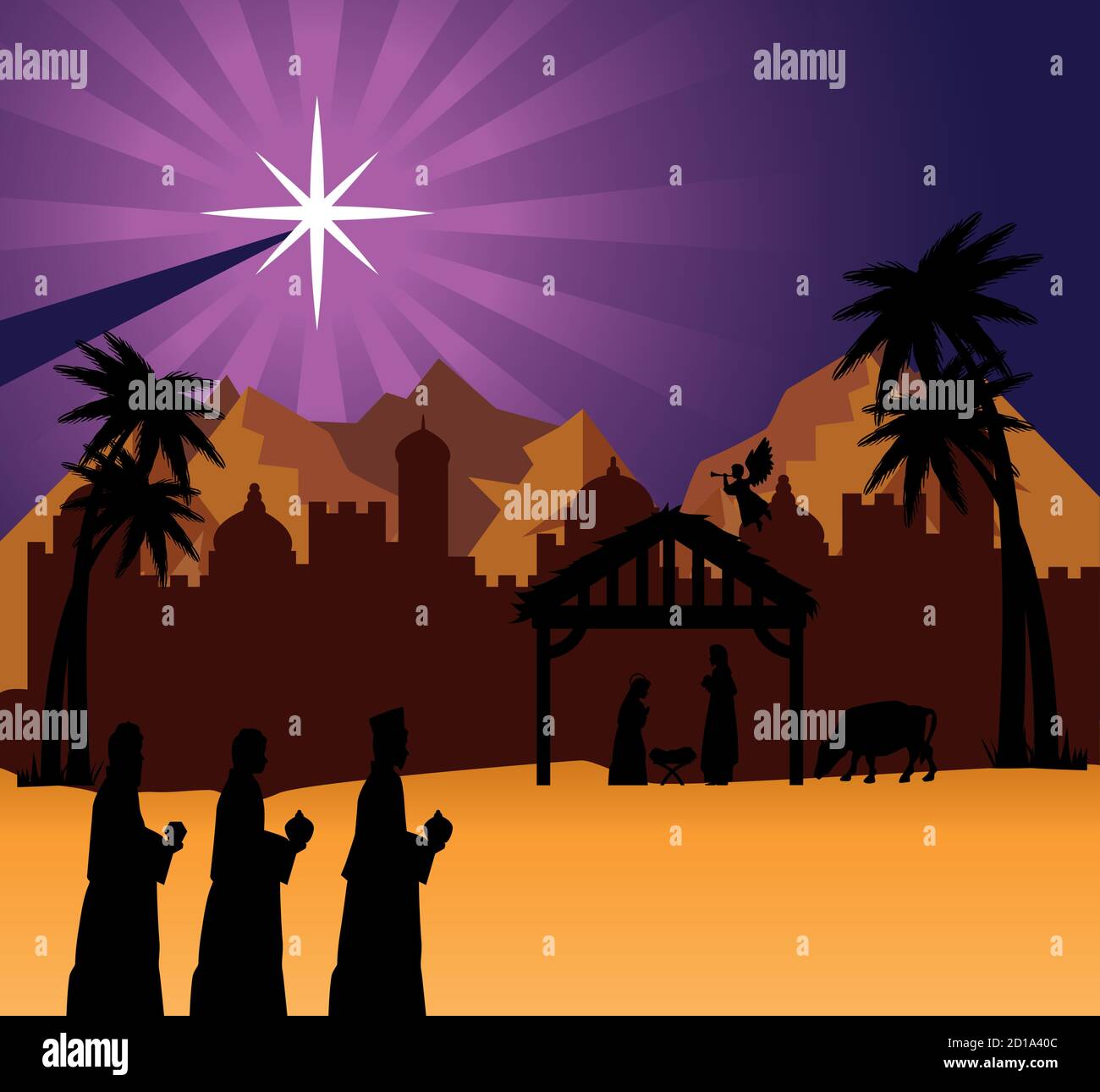 merry christmas nativity three wise men mary joseph and baby at desert ...
