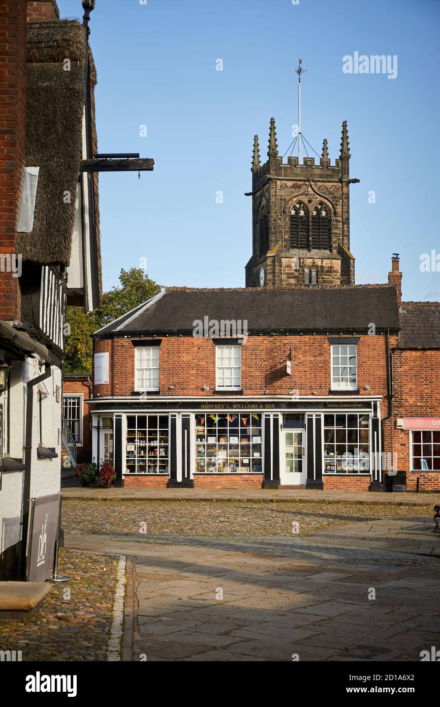Sandbach market town Cheshire, England, the Cobbles with St Mary's Church Stock Photo