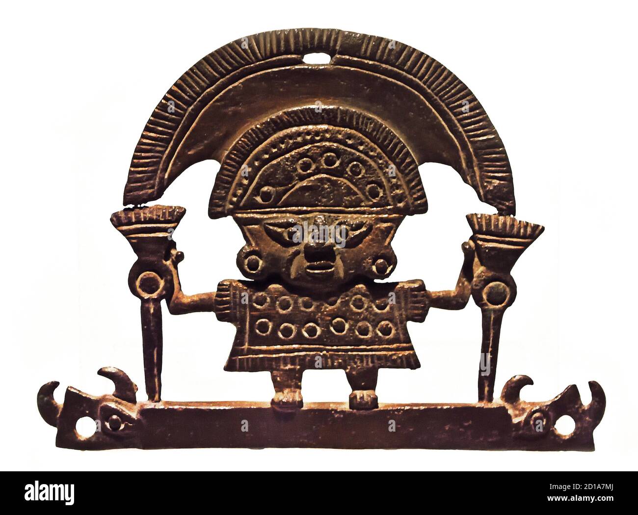 Pectoral pendant with depiction of the divinity. Lambayeque Culture - Sican Culture. (1150-1450 AD). Peru America, American,  Copper (  Late Intermediate Period ) Stock Photo