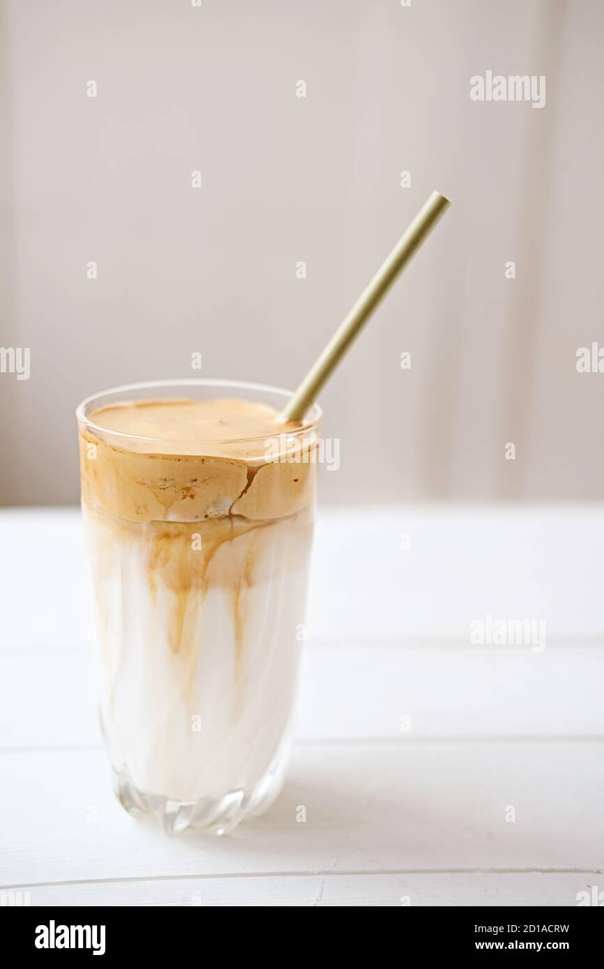 Iced frothy Dalgona Coffee, a trendy fluffy creamy whipped coffee