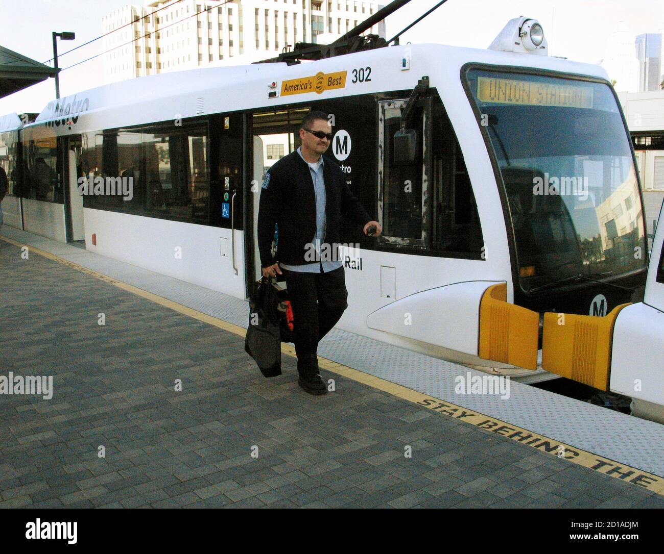 A Los Angeles Metro Gold Line train is pictured at Union Station in  downtown Los Angeles, California May 14, 2008. Thanks to the high price of  gasoline -- just shy of $4